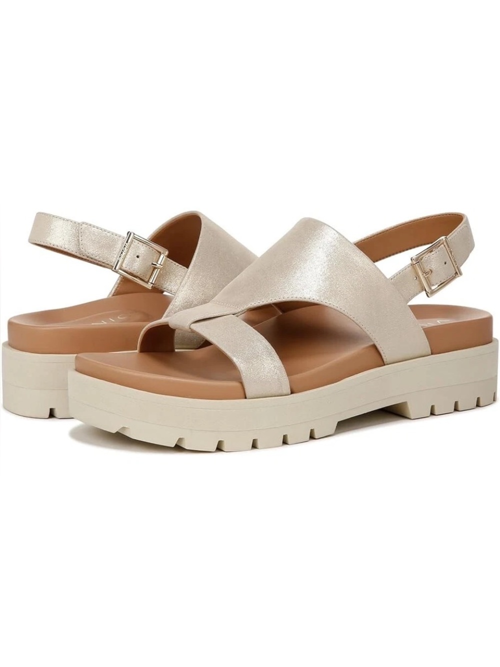 Vionic Alondra Lug T-Strap‎ Platform Metallic Gold, Slingback Sandals 
 Size 7